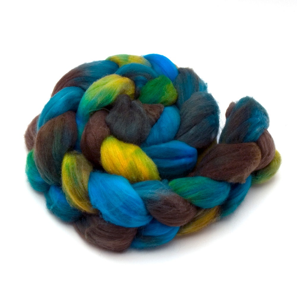 Hand-dyed Combed Top (Roving) Spinning Faux, Fake, Vegan Cashmere Fiber - "Robin Egg Nest" 4 ounces