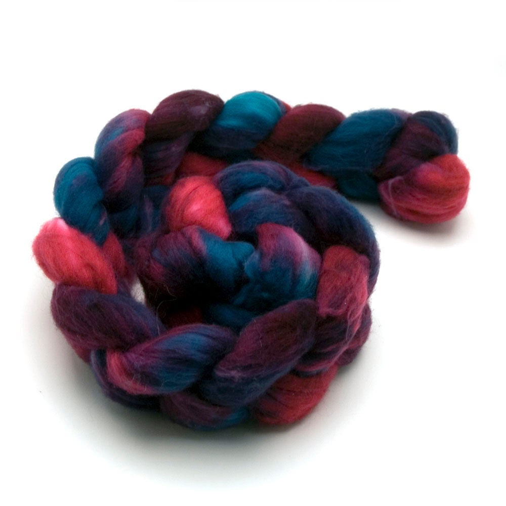 Hand-dyed Combed Top (Roving) Spinning Faux, Fake, Vegan Cashmere Fiber - "Holiday Blast" 4 ounces