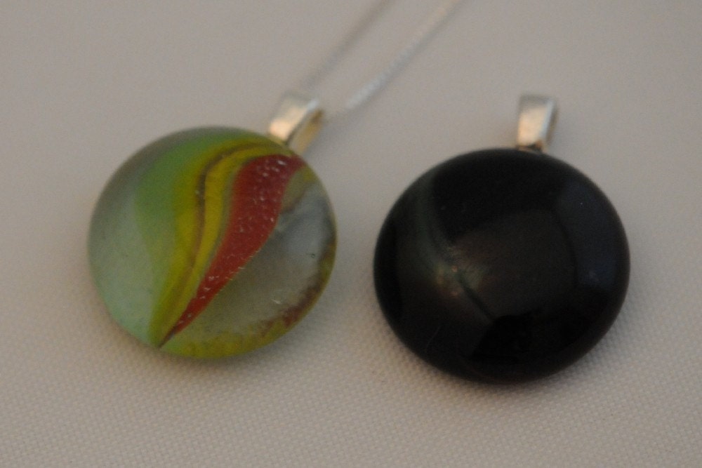 2 Necklace Gift Set Two Vintage Glass Marble Pendants Plus One 18 inch Sterling Silver Chain