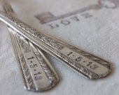 Dessert Fork Set Hand Stamped  I Do - Me Too with Customized Wedding Date Vintage Silver Plate for Bride and Groom