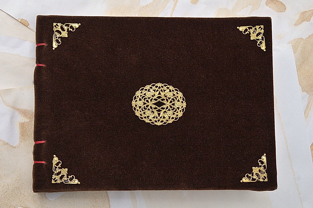 Velvet Coptic Vintage Style Book, Journal, Diary  -  Blank vintage style pages - Velvet Cover