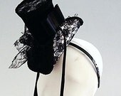 French Victorian Mini top hat black velvet & lace riding hat