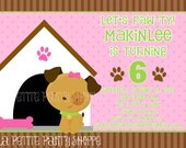 Cute Girls Puppy Party Invitations-Pawty-Pink Girls