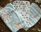 Baby Burp Cloths - Set of 3 - Michael Miller Backyard Baby Collection - Trees, Dogs and Birds