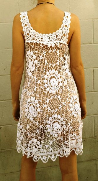 SALE 99 vintage white crochet lacey scalloped romantic baby doll dress