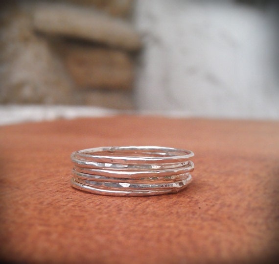 Stack Rings- Sterling silver hammered set of 6 rings