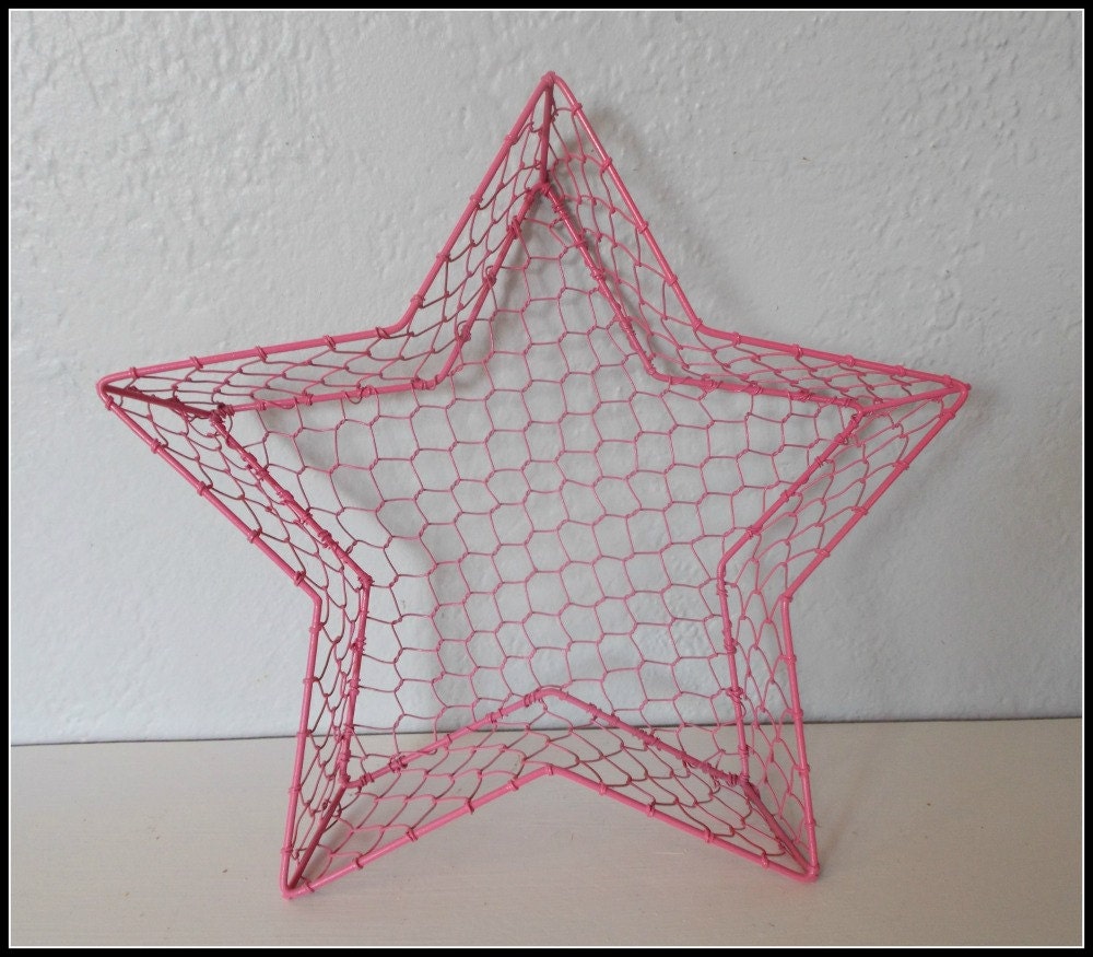 Upcycled Hot Pink Star Wire Basket - Upcycled Teen Room Decor - Basket or Wall Hanging