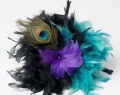 7 Feather Bouquet Package, Seven Peacock Bridesmaid Bouquets, Wedding Bouquet, Custom Color Bridal Party Bouquets