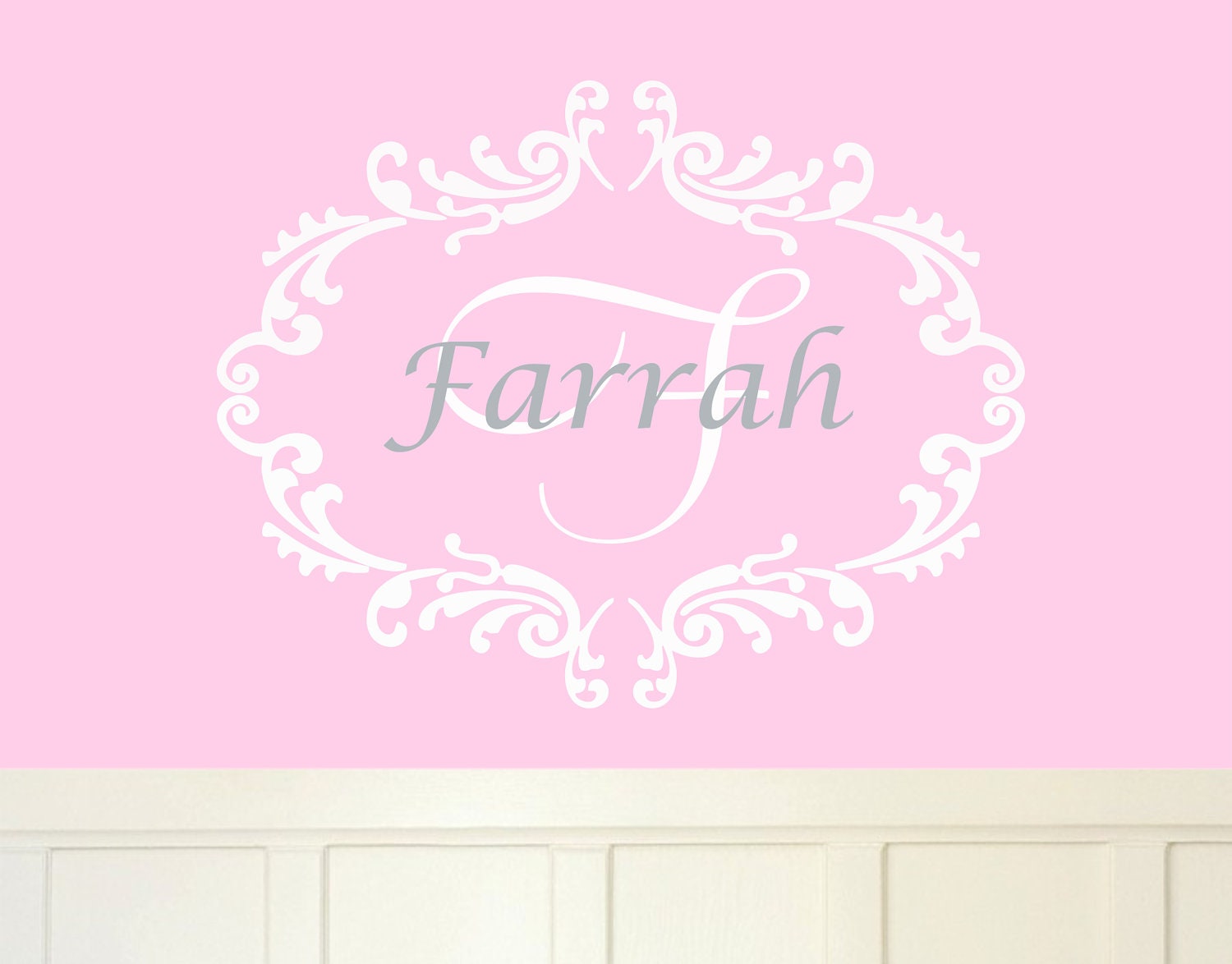 Name Wall Decal Baby Girl Nursery Vinyl Monogram Damask