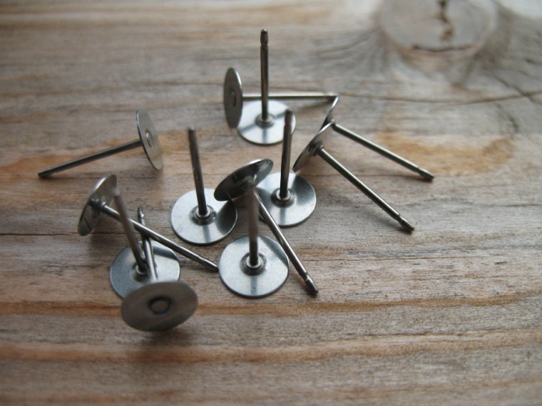 Titanium Earring Posts, 6mm Flat Pad, Hypoallergenic, 10 pairs