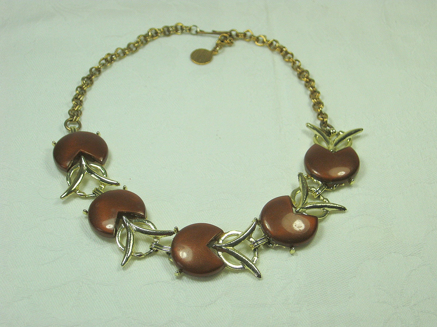 Vintage Mod Necklace Retro Copper Brown Thermoset Plastic Gift
