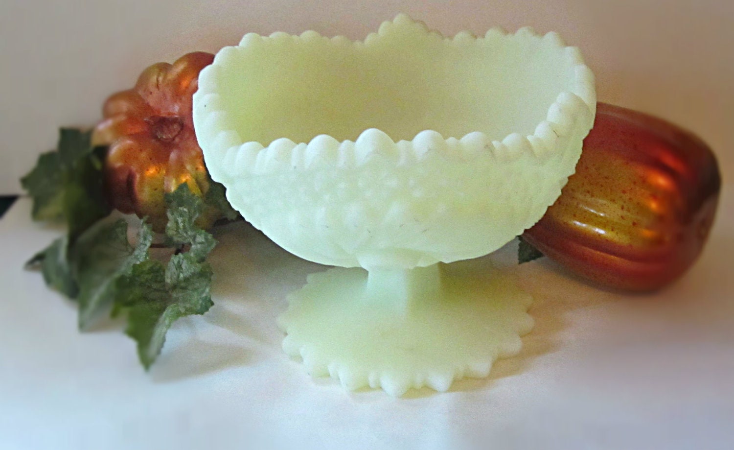Vintage Fenton Satin Green Compote