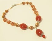 Necklace of Orange Mother of Pearl Resin Beads & Ceramic Beads with Glass Pearls and Carnelian