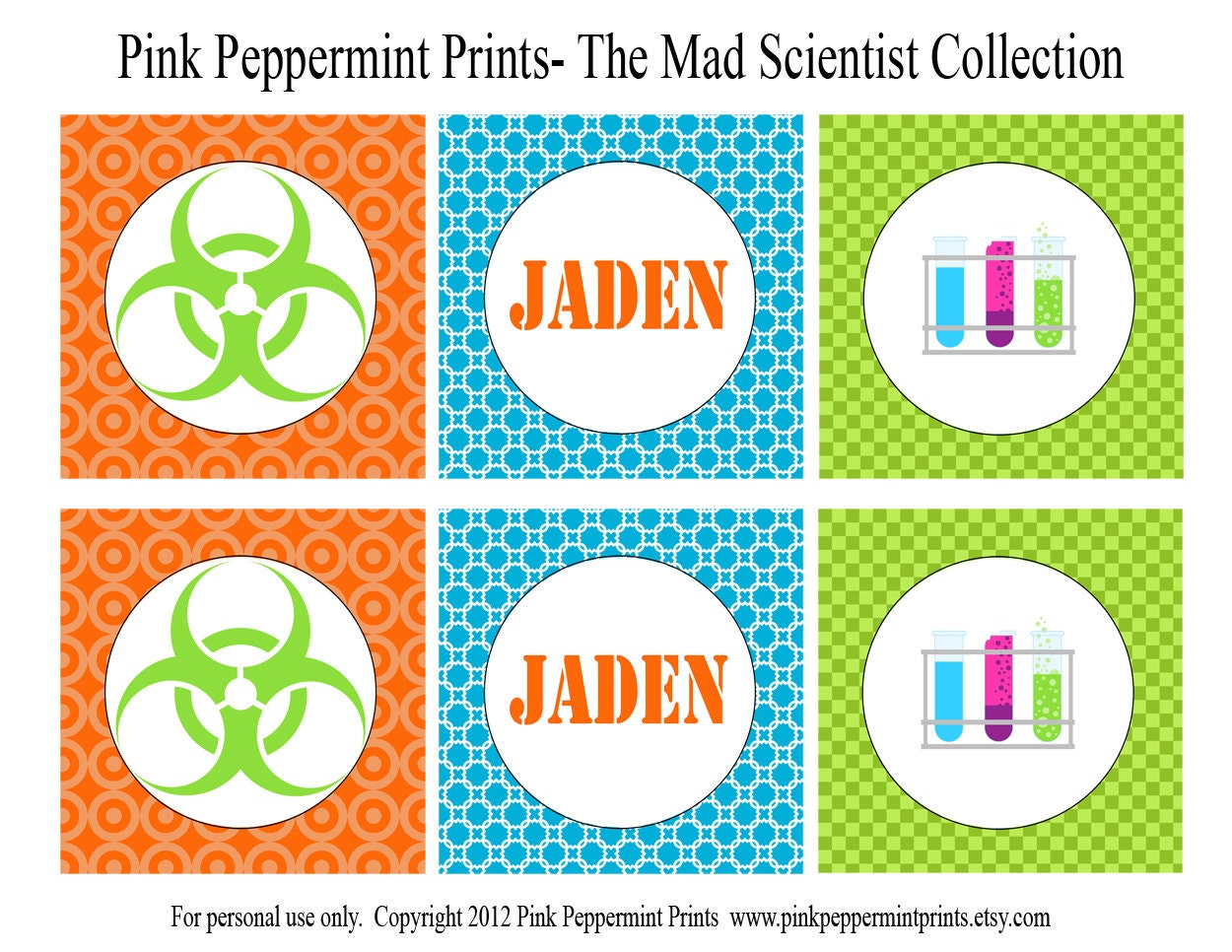 Printable Party Circles- The Mad Scientist Birthday Party Printable Collection Customized 3 inch party circles