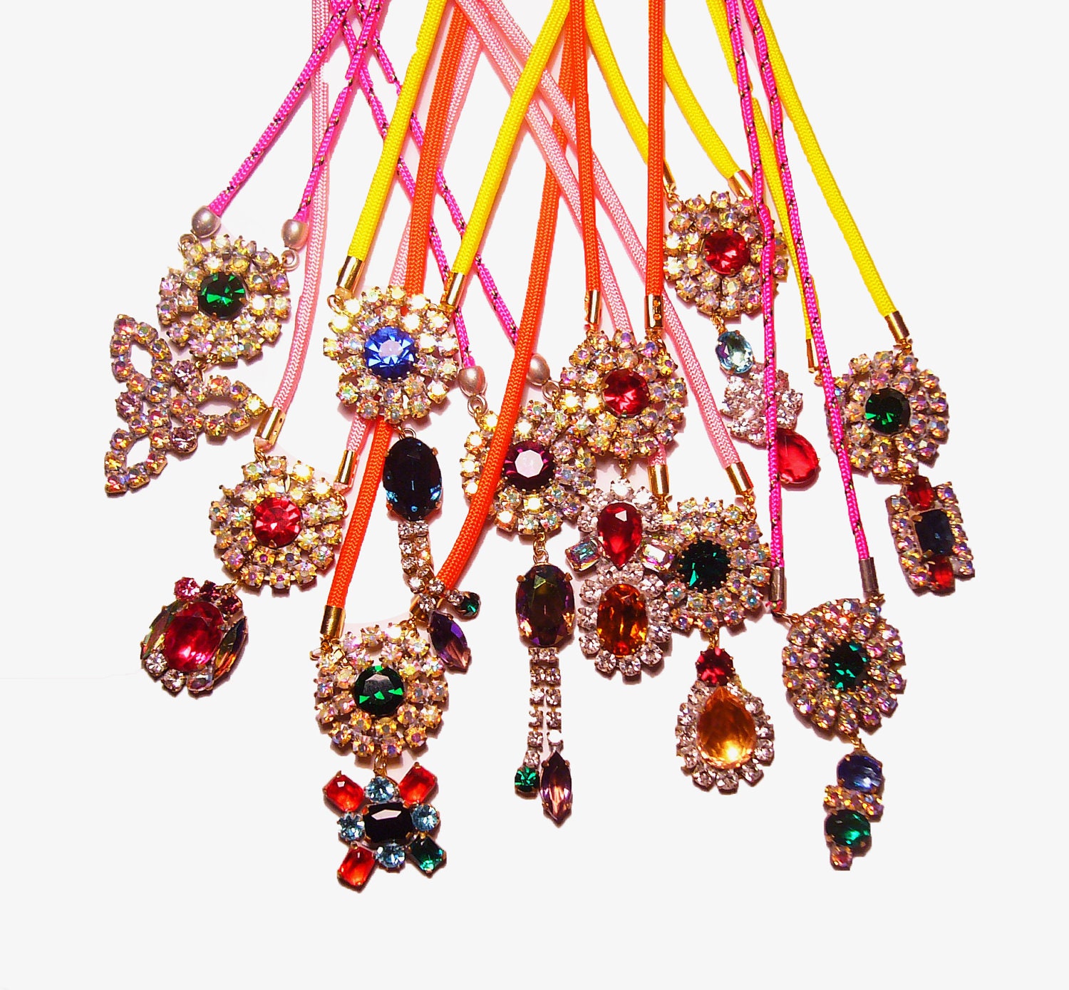 The ORIGINAL PureEssentia Custom Neon Paracord Vintage Rhinestone Necklace - Bohemian Sparkle