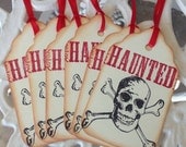 SALE- Haunted Skull Tags- Halloween Tags- Set of 6