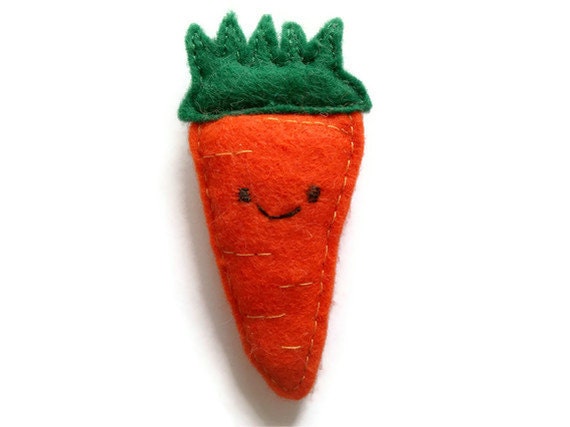 Yummy carrot felt fridge magnet kawaii style in orange and green