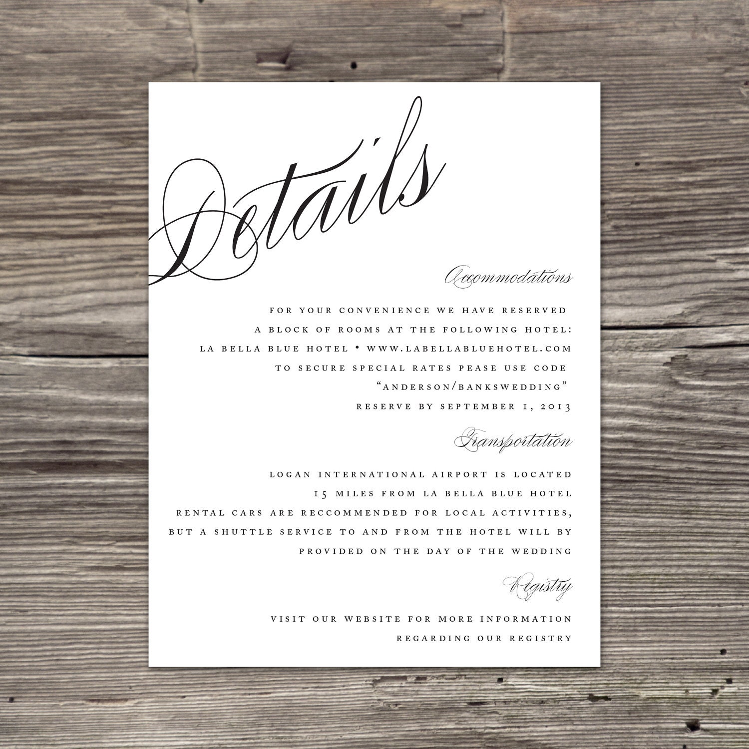Calligraphy Details Enclosure Cards