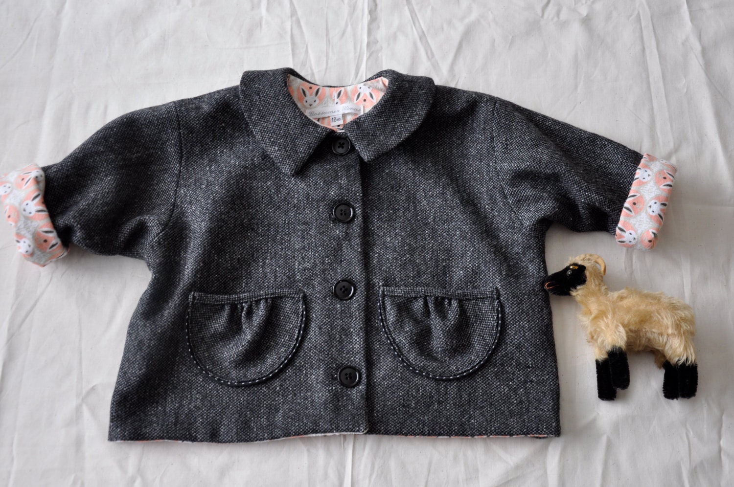 Girls Italian wool and organic cotton flannel jacket 18/24 mo size - ailesdiaphanes