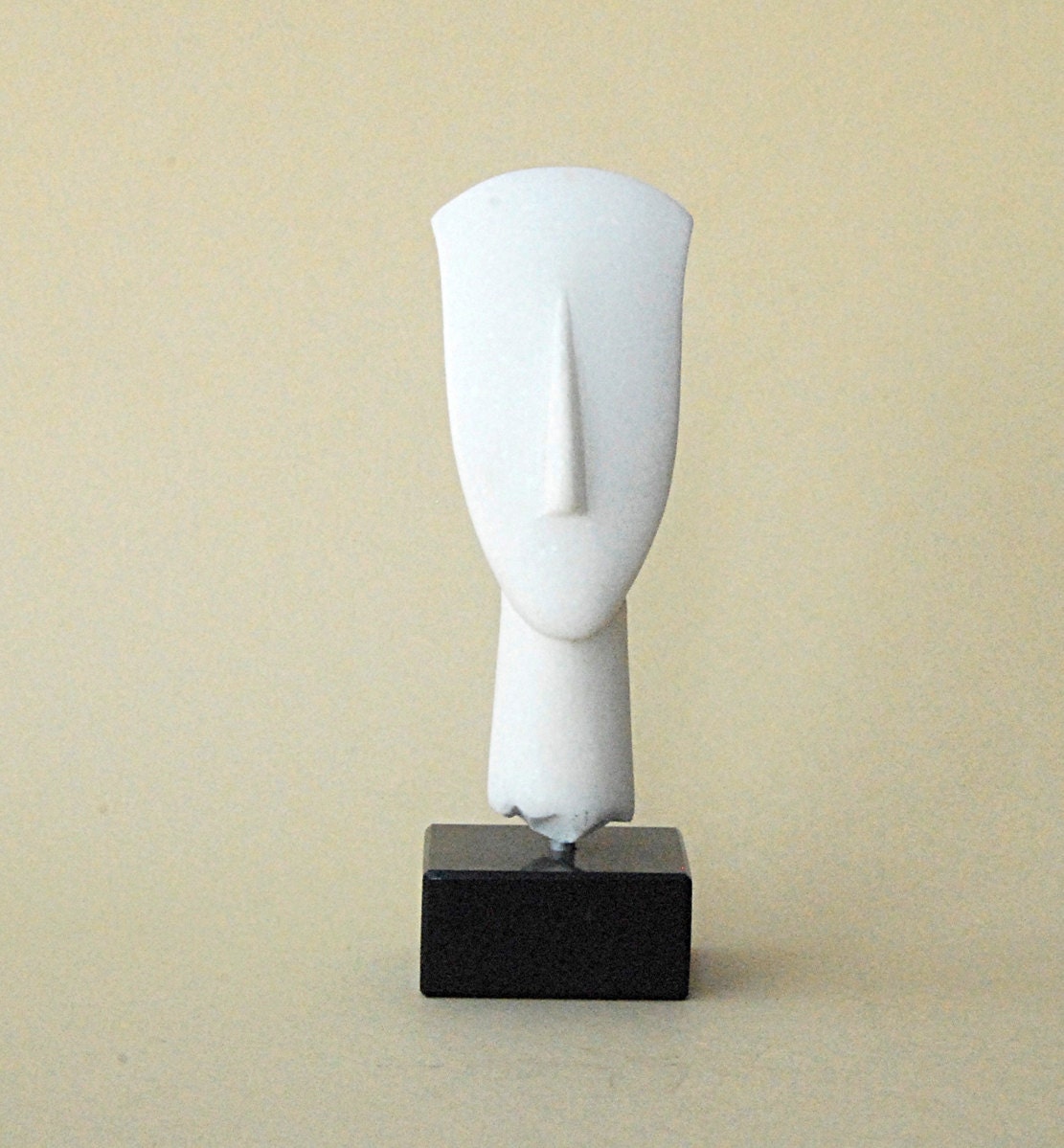 Greek Abstract Figurine Head in White Marble