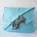 Turquoise Cotton Fabric Messenger Bag Navy Blue and White Gingham Bow Adjustable strap