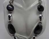 SALE Classic Silver and Black  Statement  Necklace Earring set /Vintage  Statement Necklace Earrings set