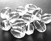 lucite beads clear faceted barrel shape vintage 6 pieces