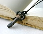Old Skeleton Key - Rustic Industrial Necklace - Dark Coffee Brown Bronze - Handmade Ceramic Pottery Pendant - Ready to Ship