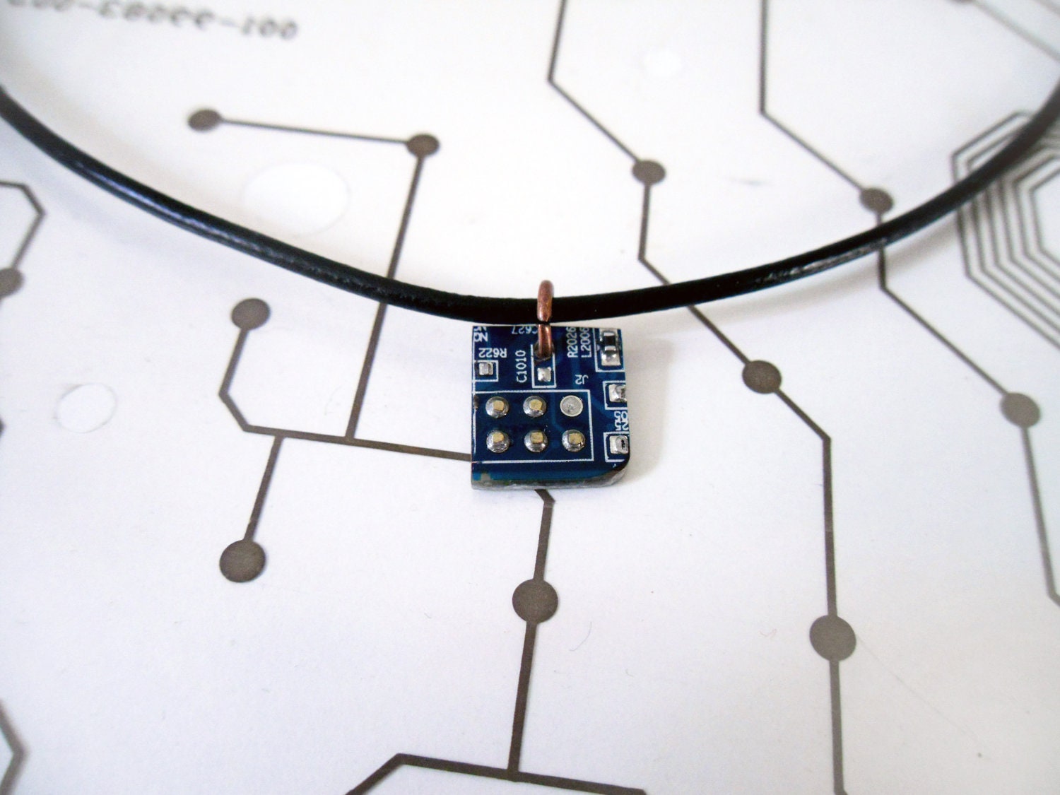 Circuit Board Necklace - Blue Rectangle - Cyborg Series