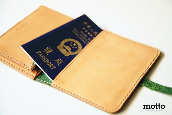 motto - Burgundy Leather Traveler Purse / passport cover / passport holder ( Genuine leather & Handmade )