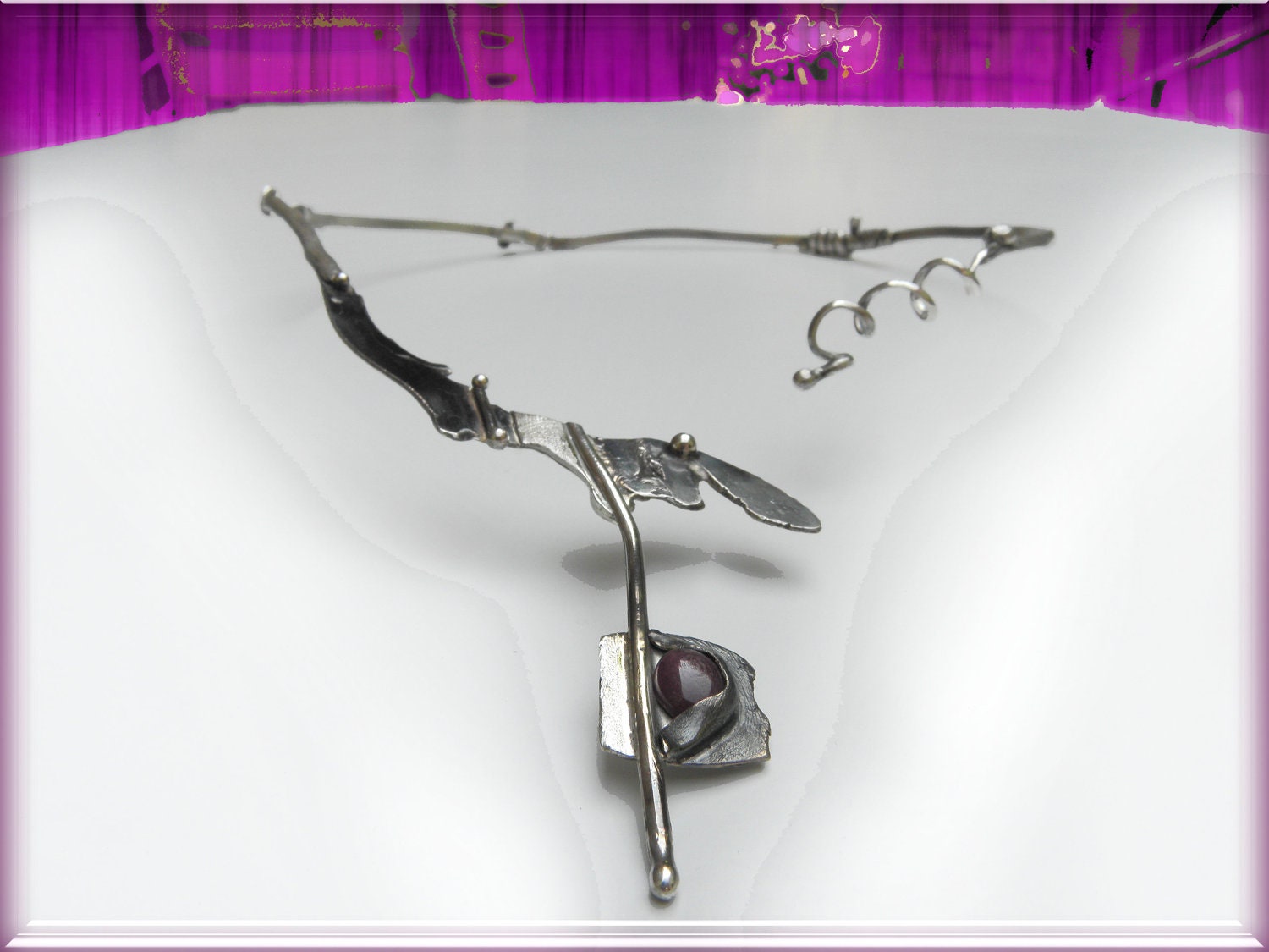 UNIQUE silver ruby  necklace  artistic designer jewelry gemstone
