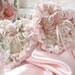 Shabby Cottage Chic Rag Quilt Heart Sachets Set of Two Handmade from Sweet Pink and WhiteToile cotton fabrics.