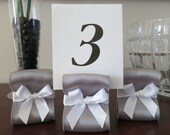 Table Number Holders - Wedding Decor - Set of Ten (10) with Silver and White Satin Ribbon - Customize Your Colors
