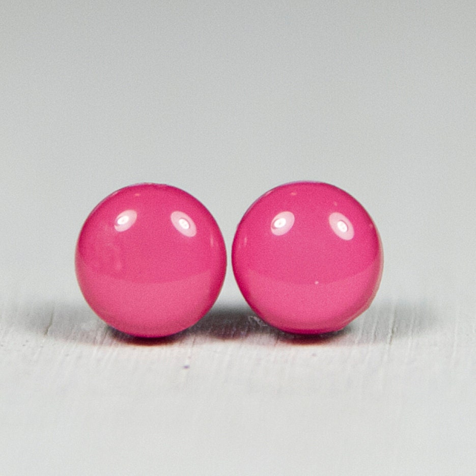 PINK FLAMBE - Stud Earrings - Resin & Clay Earrings Studs Post - Polymer Clay Dot Posts Circle Studs - tiny Jewelry