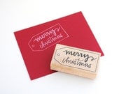 Holiday Rubber Stamp, Merry Christmas, Modern Calligraphy, Christmas Gift Wrap, Gift Tag Illustration, Hand Lettering