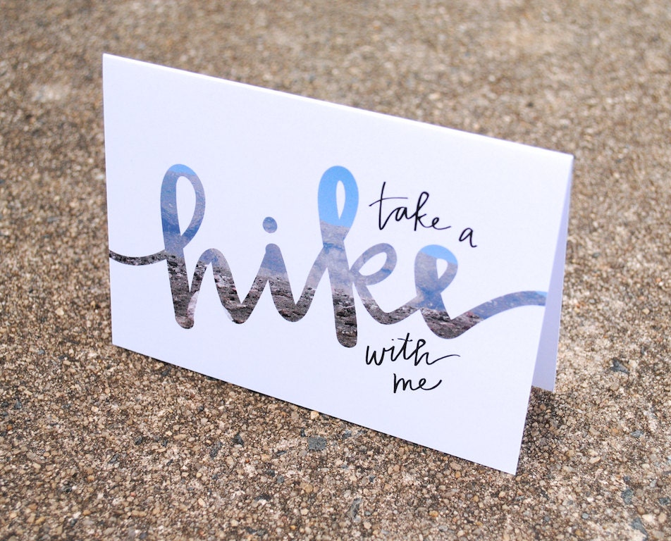 SALE // Woodland Greeting Card, Take a Hike With Me, Hand Lettered, Nature Photography, Eco Friendly, Blank Inside, Single