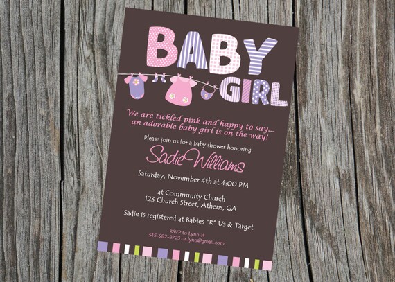 Customized Baby Girl Shower Invitation. Printable Baby Shower Invitation. Il_570xn