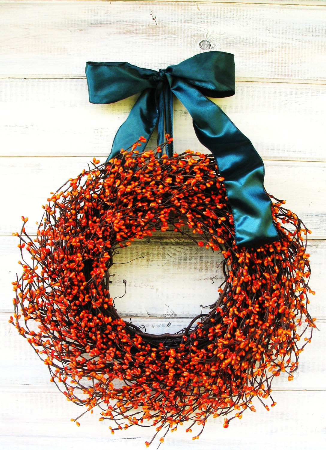 PUMPKIN PATCH-Fall Door Wreath--Rustic Door Decor-Orange Berry Wreath-SCENTED Apple Cinnamon- Choose Scent and Ribbon