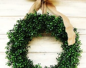 BURLAP BOXWOOD-Large Grapevine Door Wreath-Artificial Boxwood Wreath-Scented Apple Cinnamon-Choose Scent
