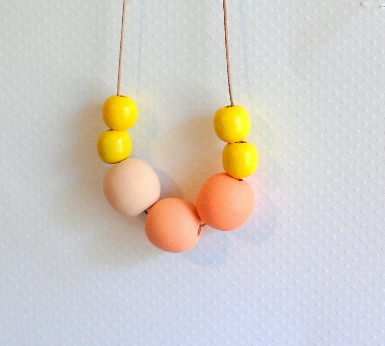 modern wood bead painted necklace - coral gradient - leather cord