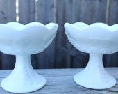 Vintage/Antique Milkglass Candle Holders Grapevine Pattern shabby chic
