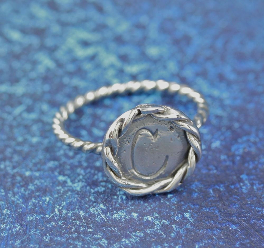 Small Rope Edge Sterling Silver Signet Ring