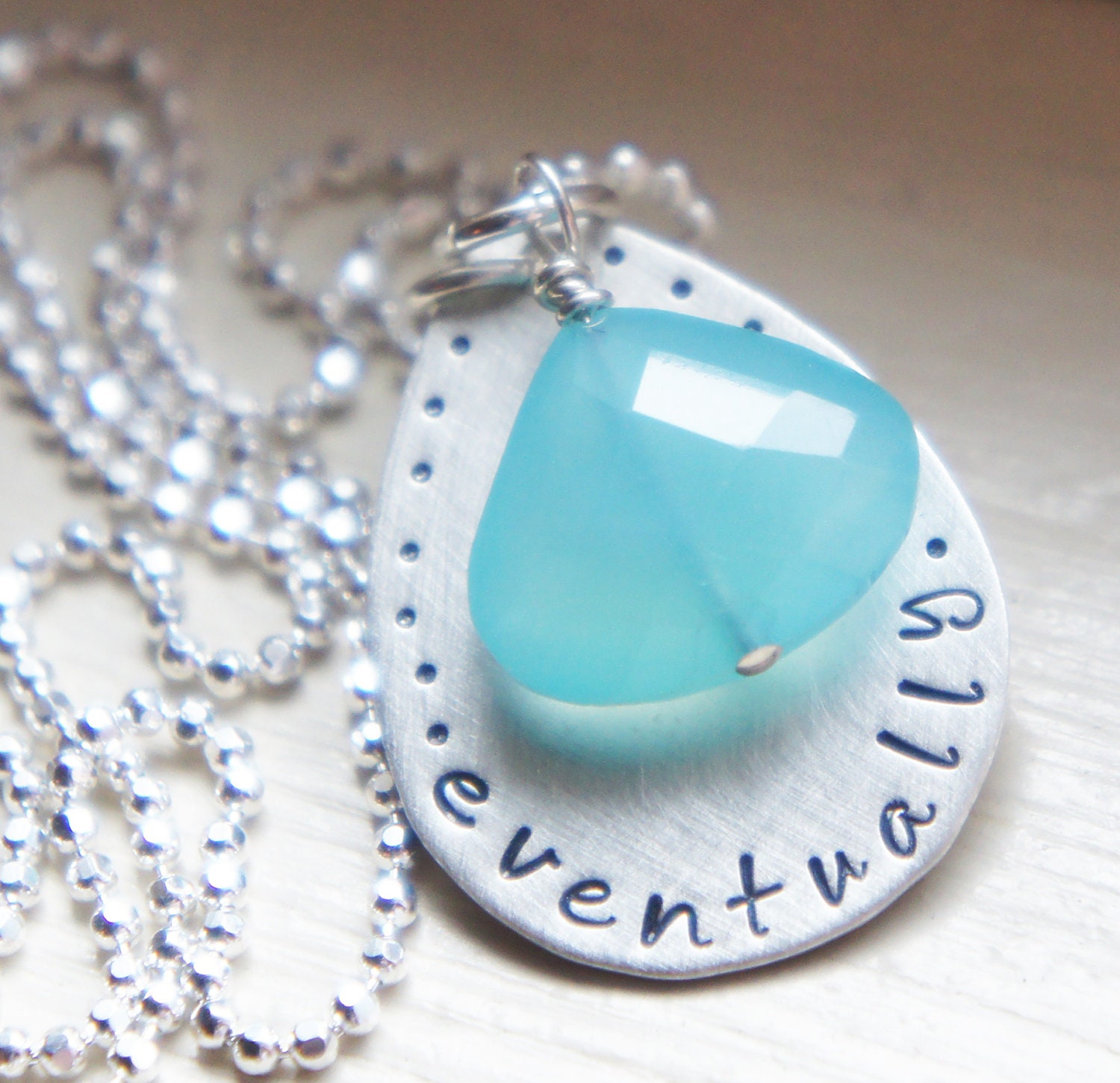 Infertility Adoption Pregnancy Loss Miscarriage Necklace Teardrop Personalized Sterling Custom Jewelry Aqua Chalcedony Gem Charm Necklace