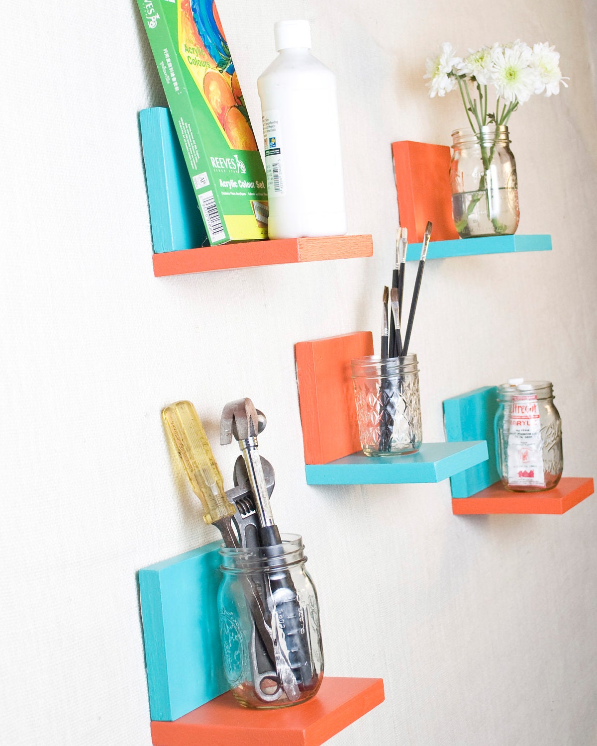 Simple Shelf - Wall Storage - Bookshelves - Floating Shelf - Set of 5 - Two Tone Paint, Fun Color