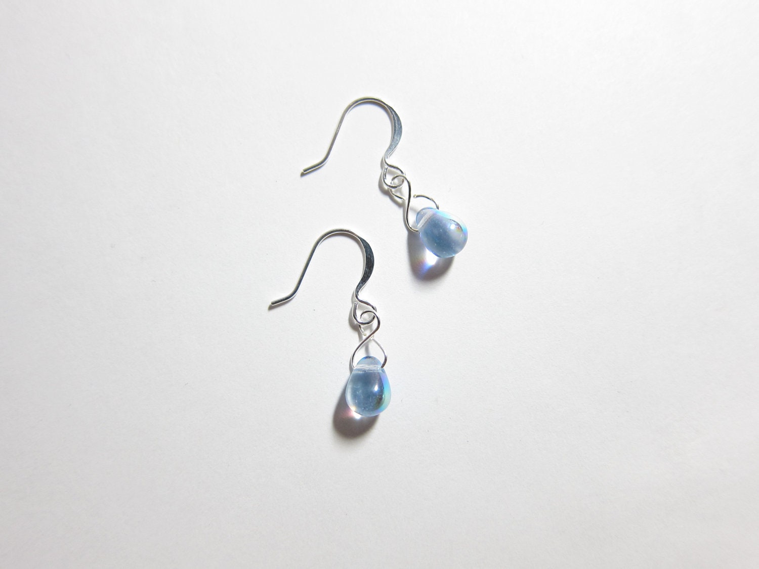 Light Sapphire Blue AB Czech Glass Teardrop Dangle Earrings