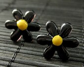 Black Star Flower Earrings. Black Flower Earrings with Silver Post Earrings.  Flower Jewelry by StumblingOnSainthood. Handmade Jewelry.