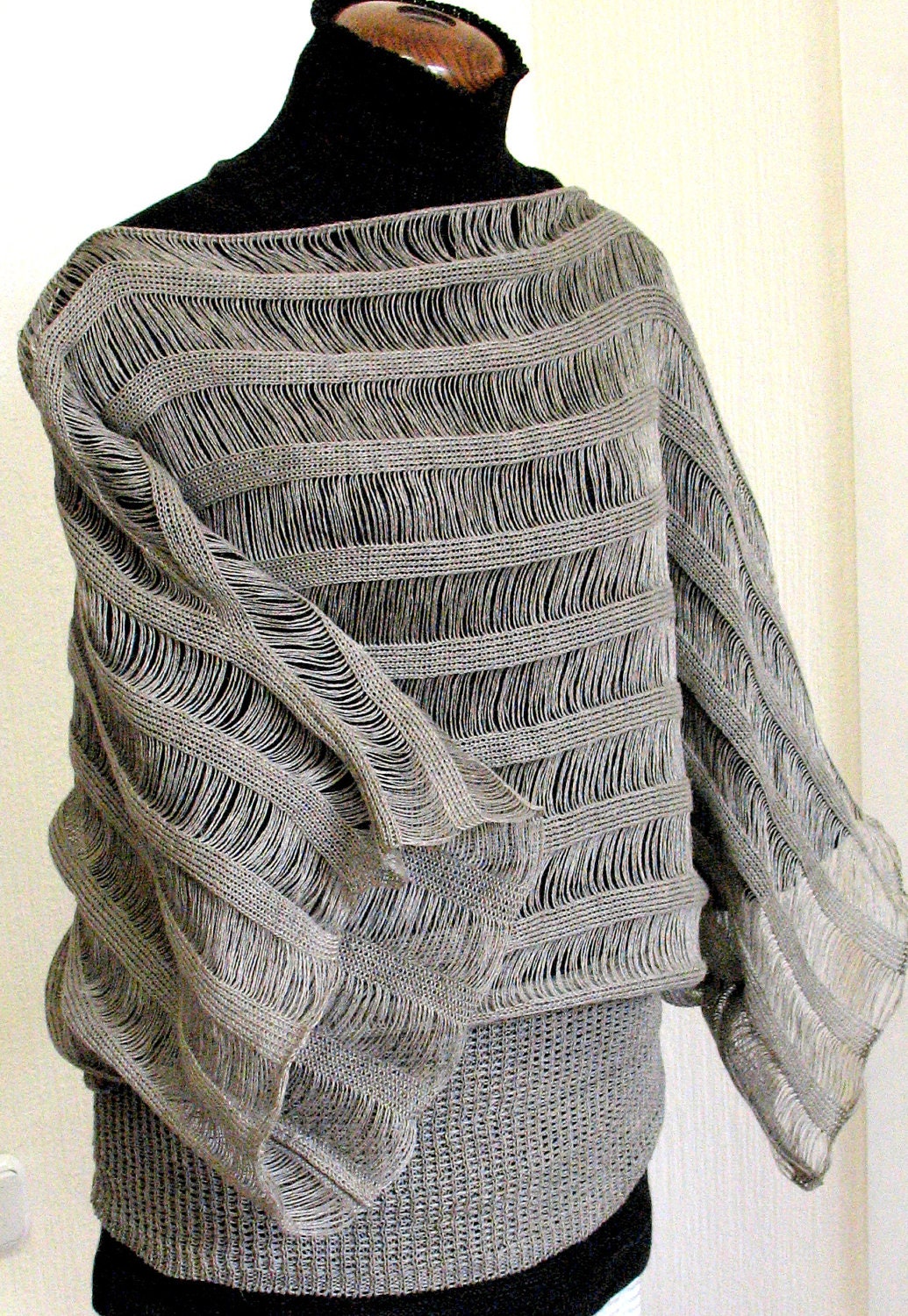 Linen Top Tunic Sweater Clothing Natural Grey knitted and Lace