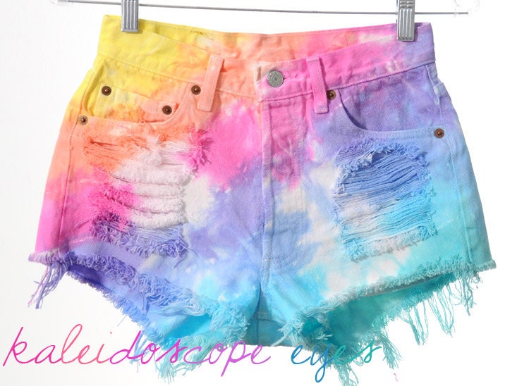 Levis 501 RAINBOW Colorful Dyed TIE DYE Denim High Waist Cut off Shorts S