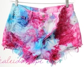 Vintage Levis 501 High Waist RAINBOW MARBLED Dyed Denim Cut Off Shorts XL