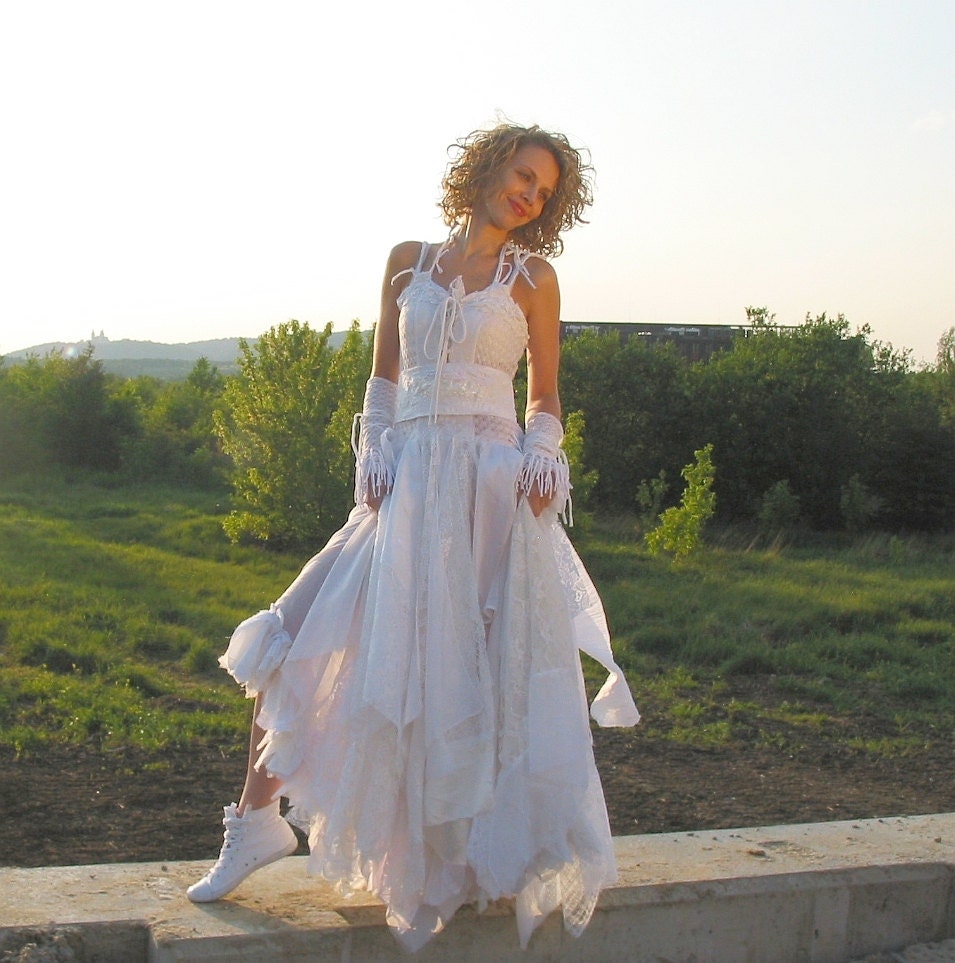 Upcycled Wedding Dress Fairy Tattered Romantic Dress Upcycled Woman's Clothing Shabby Chic Funky Eco Style MADE TO ORDER - cutrag